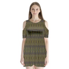 Olive Green And Blue Ikat Pattern Shoulder Cutout Velvet One Piece by SpinnyChairDesigns