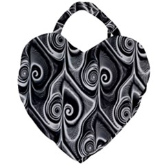 Abstract Black And White Swirls Spirals Giant Heart Shaped Tote by SpinnyChairDesigns