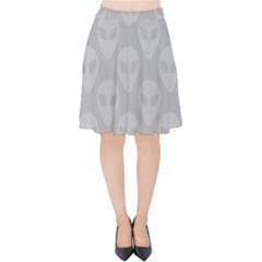 Grey Aliens Ufo Velvet High Waist Skirt by SpinnyChairDesigns