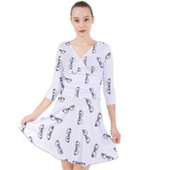 Geek Glasses With Eyes Quarter Sleeve Front Wrap Dress by SpinnyChairDesigns