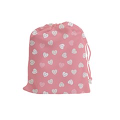 Cute Pink And White Hearts Drawstring Pouch (large) by SpinnyChairDesigns