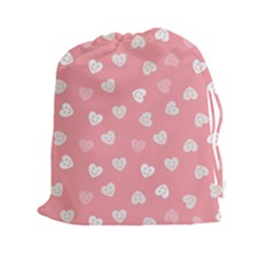 Cute Pink And White Hearts Drawstring Pouch (2xl) by SpinnyChairDesigns