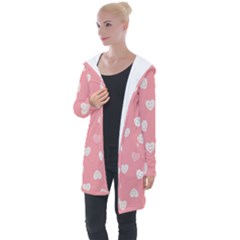 Cute Pink And White Hearts Longline Hooded Cardigan by SpinnyChairDesigns