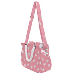 Cute Pink And White Hearts Rope Handles Shoulder Strap Bag by SpinnyChairDesigns