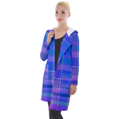 Madras Plaid Blue Purple Hooded Pocket Cardigan by SpinnyChairDesigns