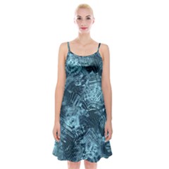 Teal Turquoise Abstract Art Spaghetti Strap Velvet Dress by SpinnyChairDesigns