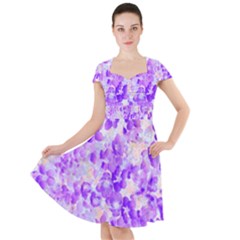 Purple Spring Flowers Cap Sleeve Midi Dress by DinkovaArt