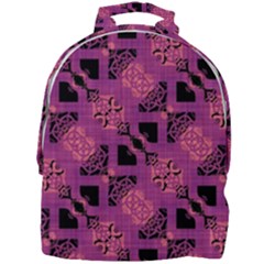 Fuchsia Black Abstract Checkered Stripes  Mini Full Print Backpack by SpinnyChairDesigns