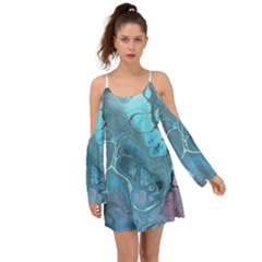 Blue Marble Abstract Art Kimono Sleeves Boho Dress by SpinnyChairDesigns