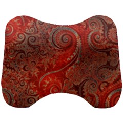 Scarlet Red Grey Brown Swirls Spirals Head Support Cushion by SpinnyChairDesigns