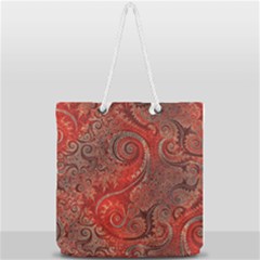 Scarlet Red Grey Brown Swirls Spirals Full Print Rope Handle Tote (large) by SpinnyChairDesigns