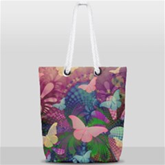 Butterfly Garden Art Full Print Rope Handle Tote (small) by SpinnyChairDesigns