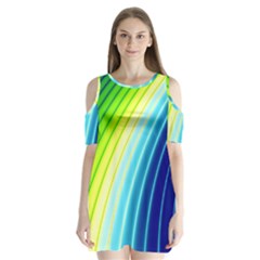 Sporty Stripes Swoosh Green Blue Shoulder Cutout Velvet One Piece by SpinnyChairDesigns