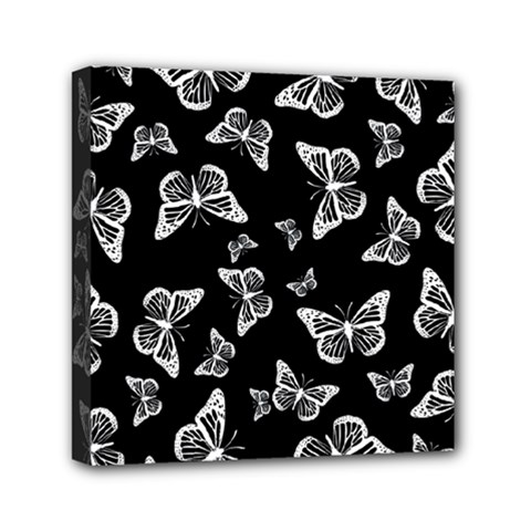 Black And White Butterfly Pattern Mini Canvas 6  X 6  (stretched) by SpinnyChairDesigns