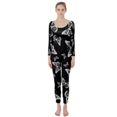 Black And White Butterfly Pattern Long Sleeve Catsuit by SpinnyChairDesigns