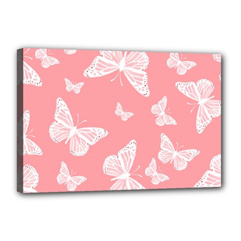 Pink And White Butterflies Canvas 18  X 12  (stretched) by SpinnyChairDesigns