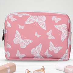 Pink And White Butterflies Make Up Pouch (medium) by SpinnyChairDesigns