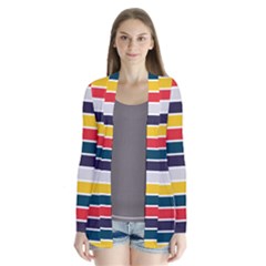 Horizontal Colored Stripes Drape Collar Cardigan by tmsartbazaar