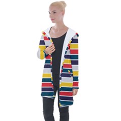 Horizontal Colored Stripes Longline Hooded Cardigan by tmsartbazaar