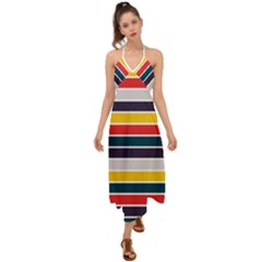 Horizontal Colored Stripes Halter Tie Back Dress  by tmsartbazaar