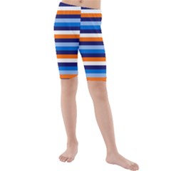 Ocean Blue Stripes Kids  Mid Length Swim Shorts by tmsartbazaar