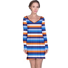 Ocean Blue Stripes Long Sleeve Nightdress by tmsartbazaar