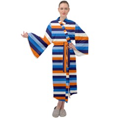 Ocean Blue Stripes Maxi Velour Kimono by tmsartbazaar