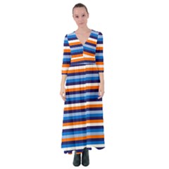 Ocean Blue Stripes Button Up Maxi Dress by tmsartbazaar