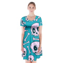 Skull Short Sleeve V-neck Flare Dress by Sobalvarro