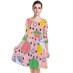 Cats And Fruits  Quarter Sleeve Waist Band Dress by Sobalvarro