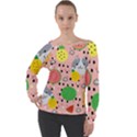 Cats and fruits  Off Shoulder Long Sleeve Velour Top View1