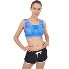 Blue Purple Color Stripes Ombre V-back Sports Bra by SpinnyChairDesigns