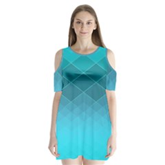 Aqua Blue And Teal Color Diamonds Shoulder Cutout Velvet One Piece by SpinnyChairDesigns