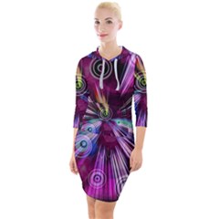 Fractal Circles Abstract Quarter Sleeve Hood Bodycon Dress by HermanTelo