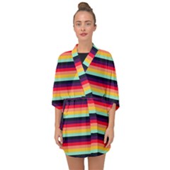 Contrast Rainbow Stripes Half Sleeve Chiffon Kimono by tmsartbazaar