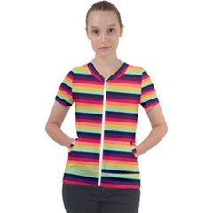 Contrast Rainbow Stripes Short Sleeve Zip Up Jacket by tmsartbazaar