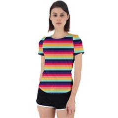 Contrast Rainbow Stripes Back Cut Out Sport Tee by tmsartbazaar