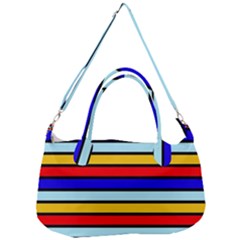 Red And Blue Contrast Yellow Stripes Removal Strap Handbag by tmsartbazaar