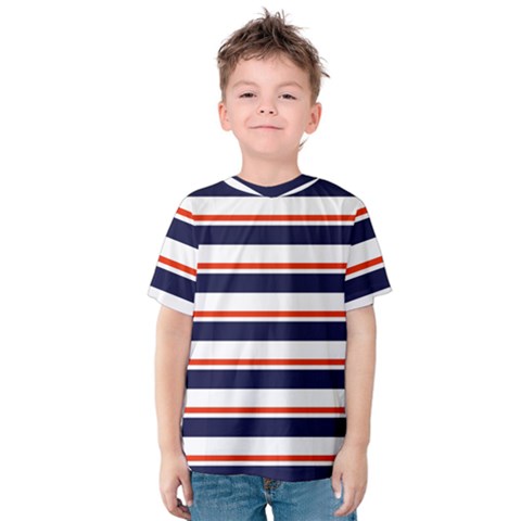 Red With Blue Stripes Kids  Cotton Tee by tmsartbazaar