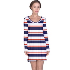 Red With Blue Stripes Long Sleeve Nightdress by tmsartbazaar