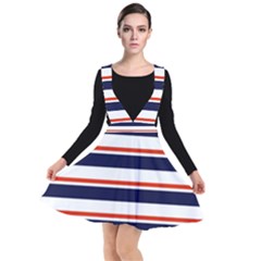 Red With Blue Stripes Plunge Pinafore Dress by tmsartbazaar