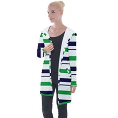 Green With Blue Stripes Longline Hooded Cardigan by tmsartbazaar