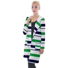 Green With Blue Stripes Hooded Pocket Cardigan by tmsartbazaar