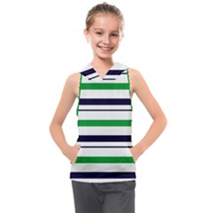 Green With Blue Stripes Kids  Sleeveless Hoodie by tmsartbazaar