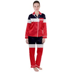 Navy Blue With Red Satin Long Sleeve Pyjamas Set by tmsartbazaar