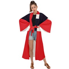 Navy Blue With Red Maxi Kimono by tmsartbazaar