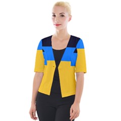 Bright Yellow With Blue Cropped Button Cardigan by tmsartbazaar