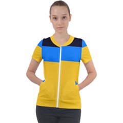 Bright Yellow With Blue Short Sleeve Zip Up Jacket by tmsartbazaar