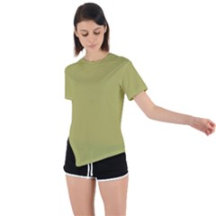 Olive Green Color Asymmetrical Short Sleeve Sports Tee by SpinnyChairDesigns