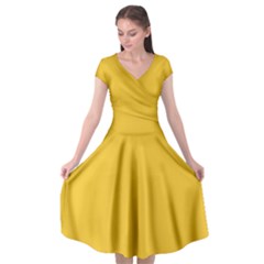 True Saffron Yellow Color Cap Sleeve Wrap Front Dress by SpinnyChairDesigns